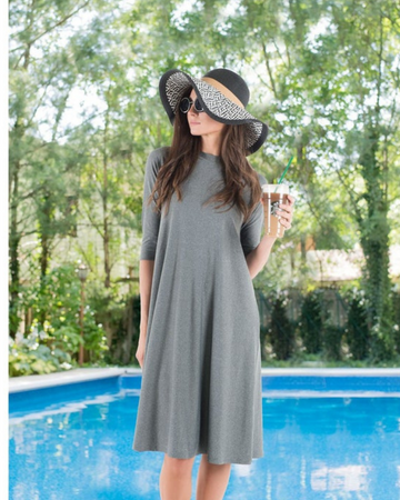 Flamingo WSD-HGT Heather Grey Swing Swim Dress Tall Length myselflingerie.com